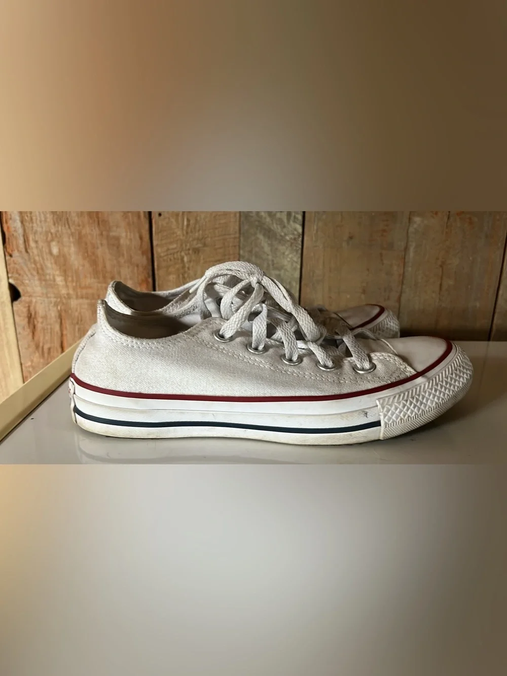 Classic Low-Top Canvas Sneakers in White with Red Trim